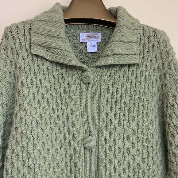 Millar Ireland Green Thick Knit Wool Cashmere Long Button Down Cardigan Jacket M - Picture 3 of 17